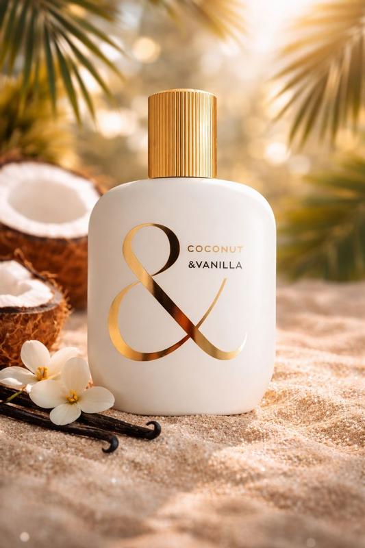 & Vanilla Coconut And Vanilla Eau De Parfum 50ml fragrance image; creamy coconut floral vanilla scent with Beach flowers, Coconut water and White amber; for women; suited to spring and summer.