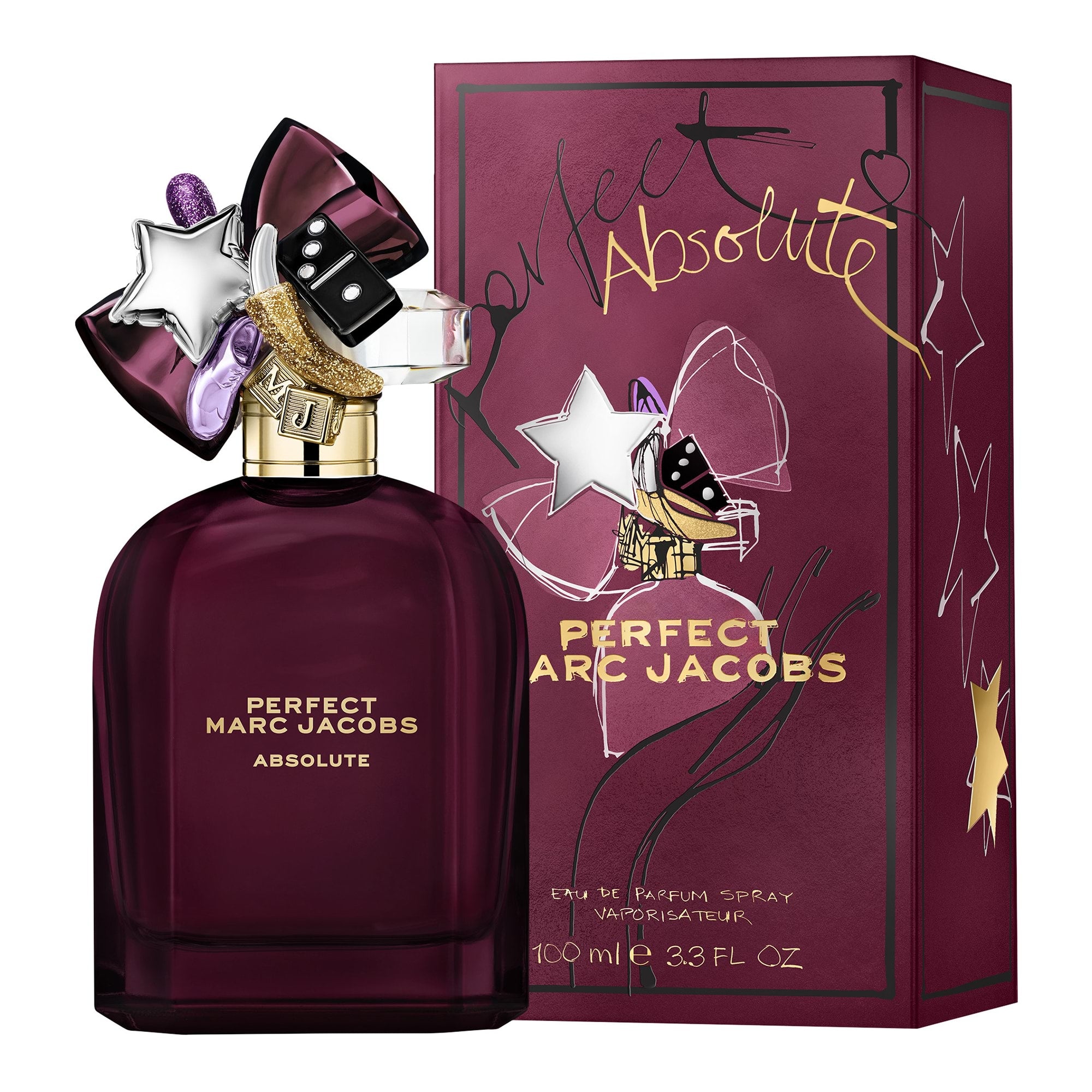 Marc jacobs Perfect Absolute EDP 100ml fragrance image; sweet amber fruity scent with Fig, Caramel and Amber; for women; suited to autumn and winter.