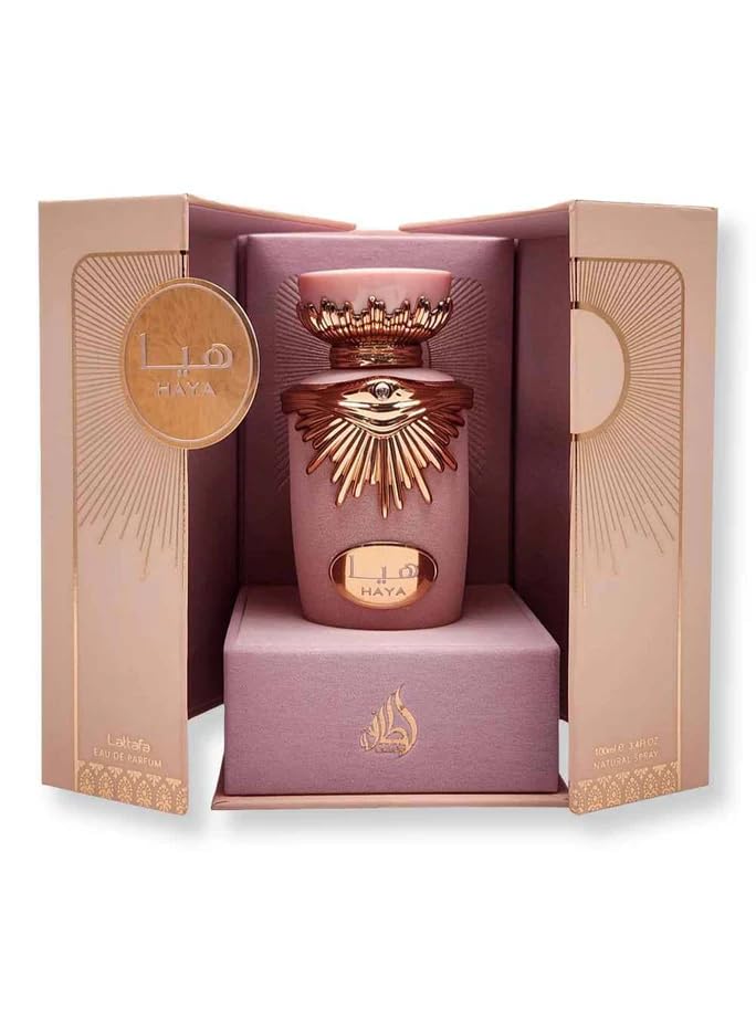 Lattafa Haya Eau De Parfum 100ml fragrance image; fruity floral gourmand scent with Gardenia, Vanilla orchid and Praline; for women; suited to autumn and winter.
