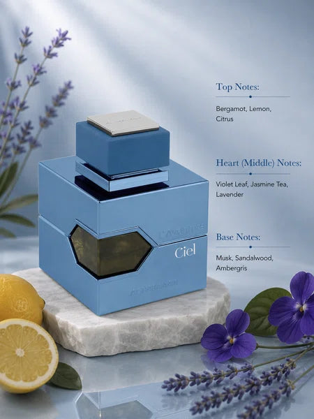 Al Haramain L'Aventure Ciel Eau de Parfum 100ml product image — citrus aromatic fragrance with bergamot; for unisex; suitable for spring, summer