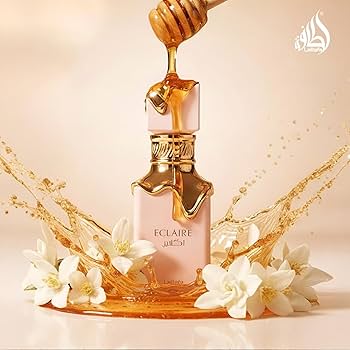 Lattafa Eclaire Eau De Parfum 100ml fragrance image; sweet gourmand scent with White flowers, Honey and Vanilla; for women; suited to autumn and winter.