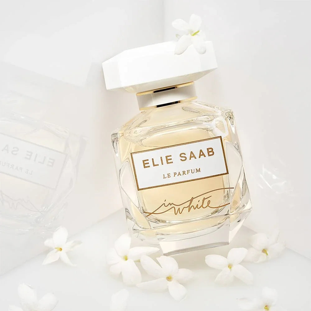 Elie Saab Le Parfum in White Eau de Parfum 90ml fragrance image; white floral amber scent with Jasmine, Peach and White Amber; for women; suited to autumn and winter.