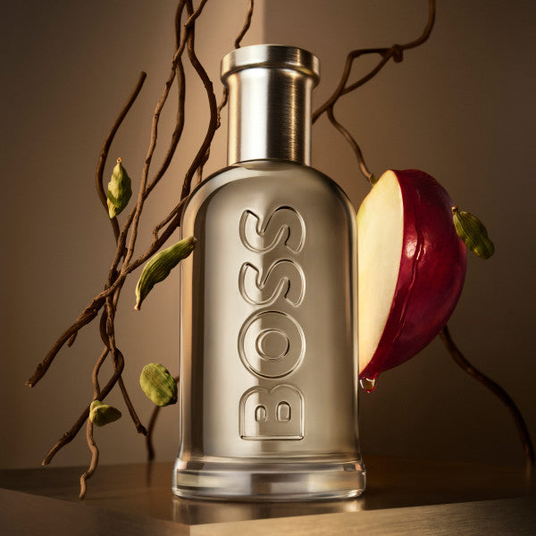 Hugo Boss Bottled Eau De Parfum 100ml fragrance image; woody spicy aromatic scent with Cinnamon, Cardamom and Musk; for men; suited to spring and summer.