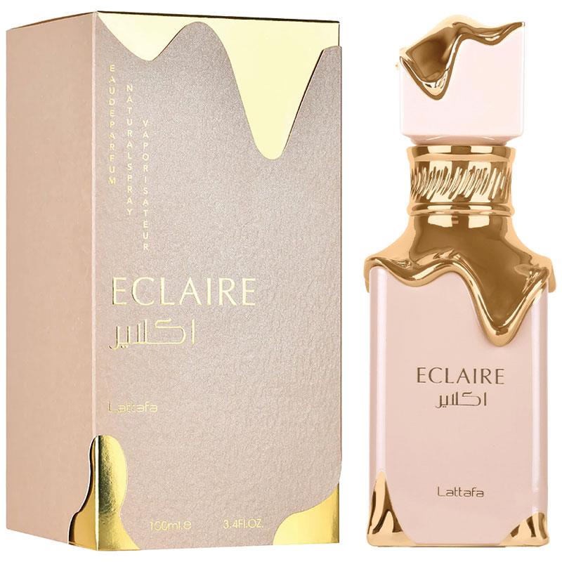 Lattafa Eclaire Eau De Parfum 100ml fragrance image; sweet gourmand scent with Caramel, Milk and Vanilla; for women; suited to autumn and winter.
