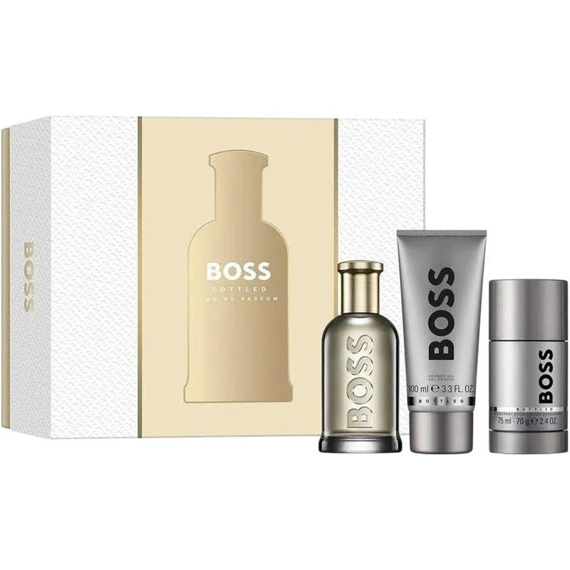 Hugo Boss Bottled Eau de Parfum Gift Set 3pcs 100ml product image — woody spicy fragrance with apple; for men; suitable for all seasons