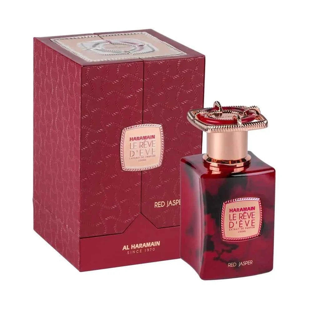 Al Haramain Le Reve D'Eve Red Jasper Extrait de Parfum 100m fragrance image; floral leather woody scent with Saffron, Apple and Oud wood; for women; suited to autumn and winter.