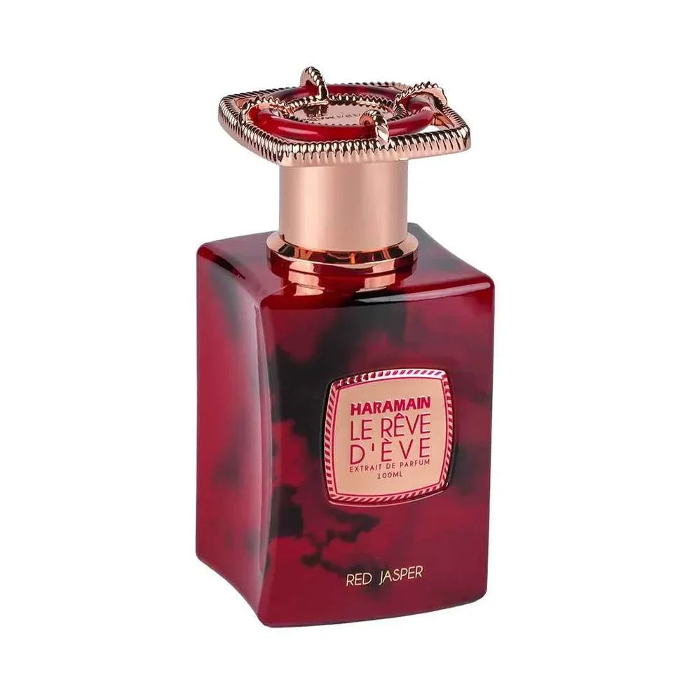 Al Haramain Le Reve D'Eve Red Jasper Extrait de Parfum 100m fragrance image; floral leather woody scent with Rose, Floral notes and Oud wood; for women; suited to autumn and winter.