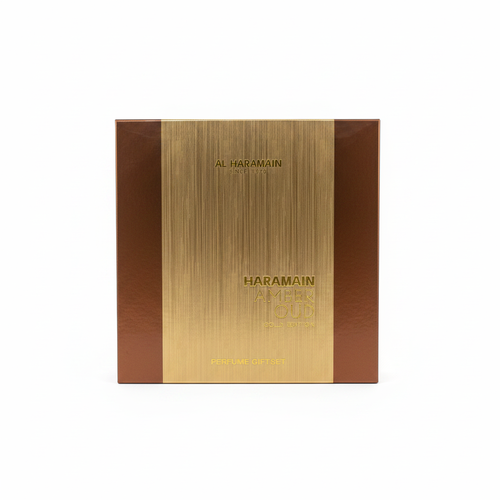 Al Haramain Amber Oud Gold Edition Perfume Gift Set 3pc – Fruity Amber Vanilla perfume; sweet, creamy, cosy and dessert-like.