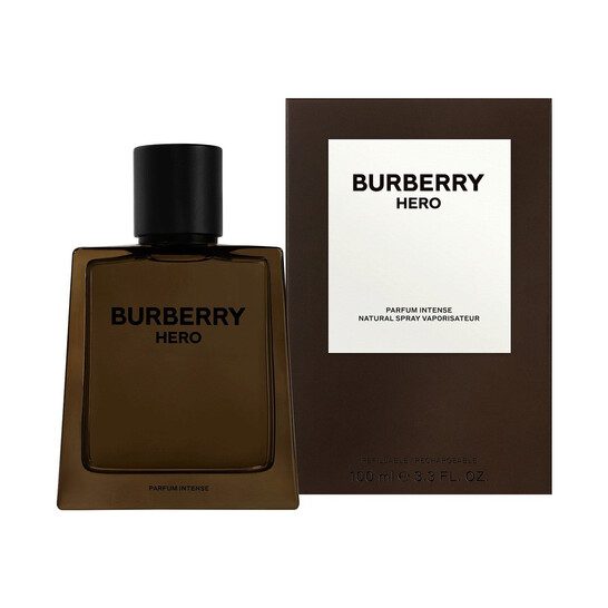 Burberry Hero Parfum Intense 100ml fragrance image; woody spicy leather scent with Black pepper and Leather; for men; suited to spring and summer.