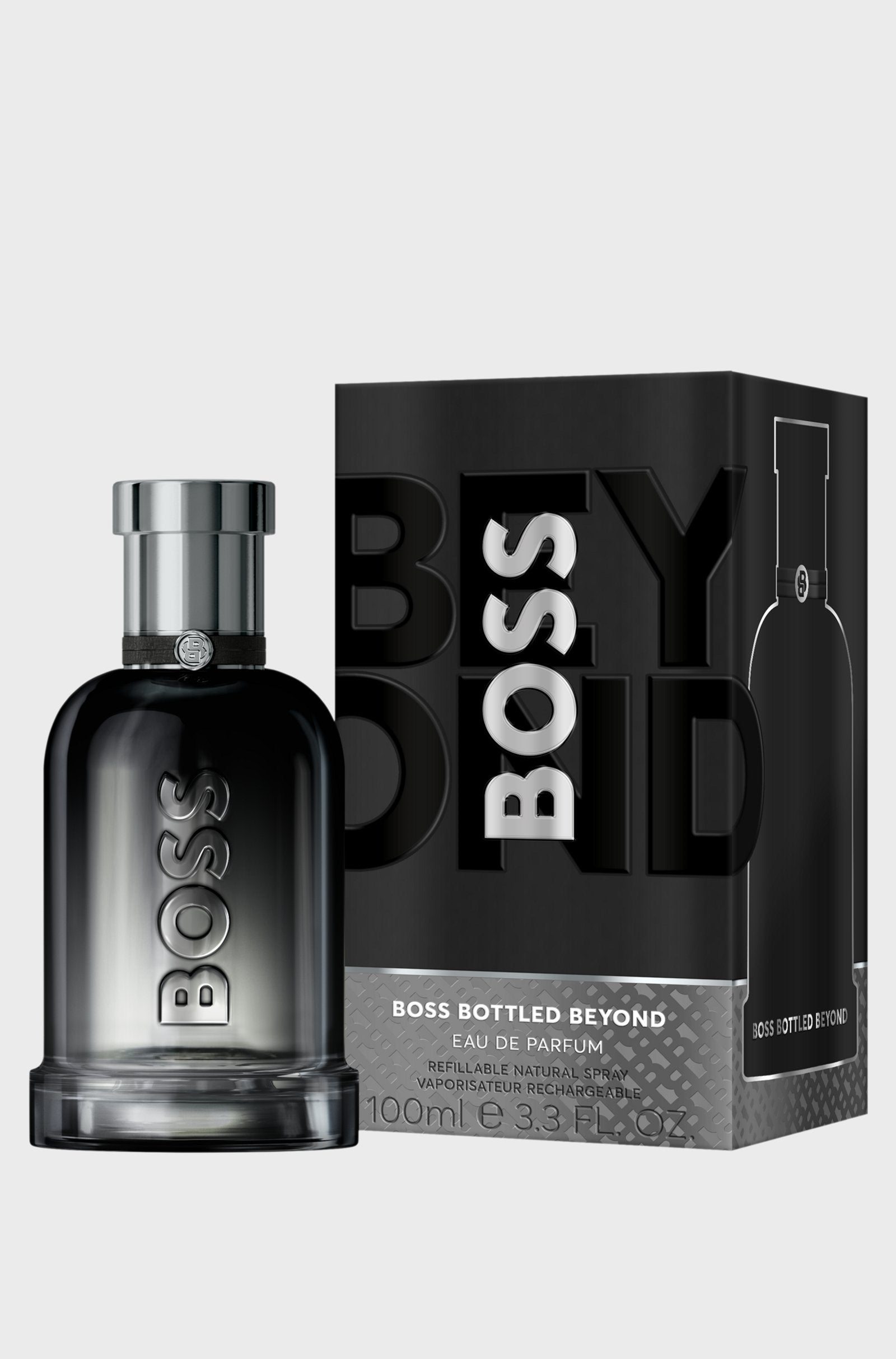 Hugo Boss Bottled Beyond Eau De Parfum 100ml fragrance image; spicy leather scent with Leather and Woody notes; for men; suited to autumn.