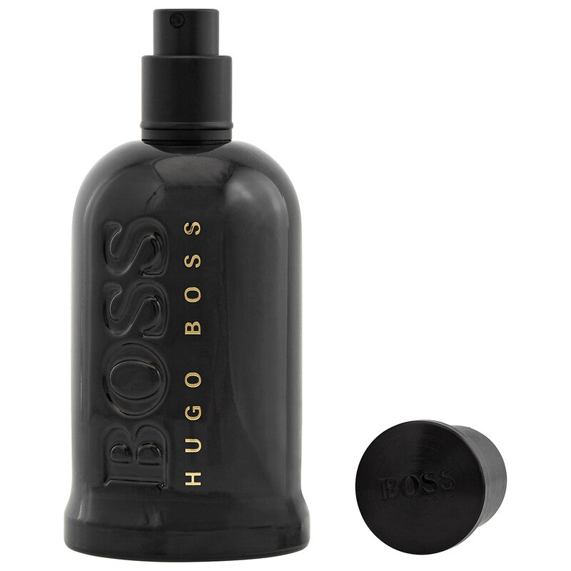 Hugo Boss Boss Bottled Parfum 100ml fragrance image; leather woody amber scent with Fig Tree, Orris and Cedar; for men; suited to winter.