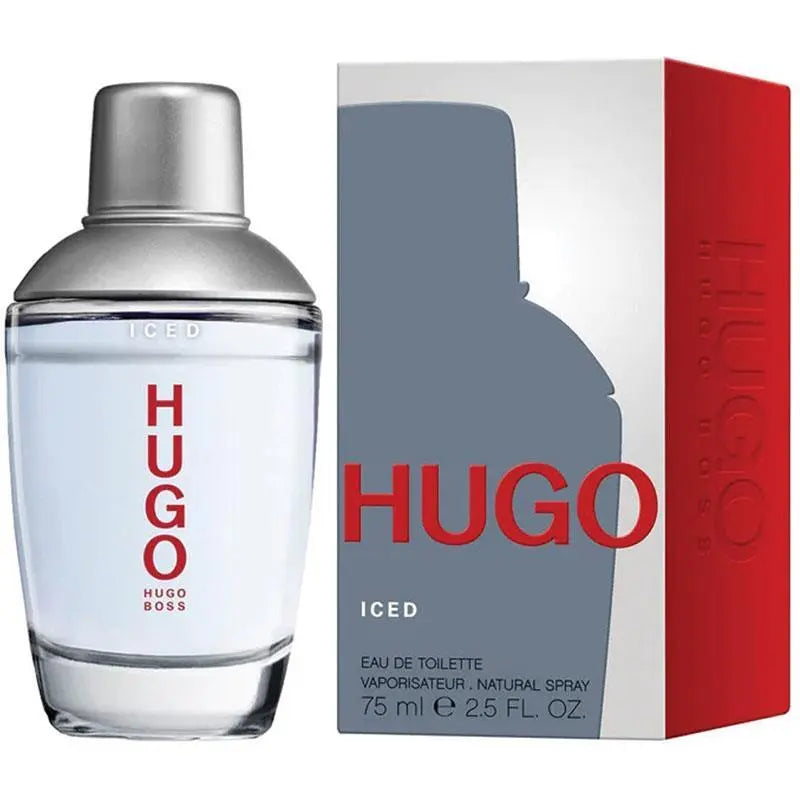 HUGO Iced Eau de Toilette 75ml fragrance image; icy aromatic aquatic scent with Mint, Tea and Vetiver; for men; suited to summer.