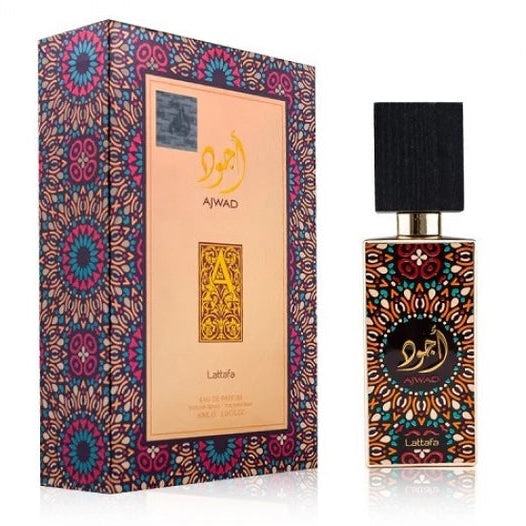 Lattafa Ajwad EDP — 60ml – Fruity floral amber-woody profile perfume; warm, rich, grounded and characterful.