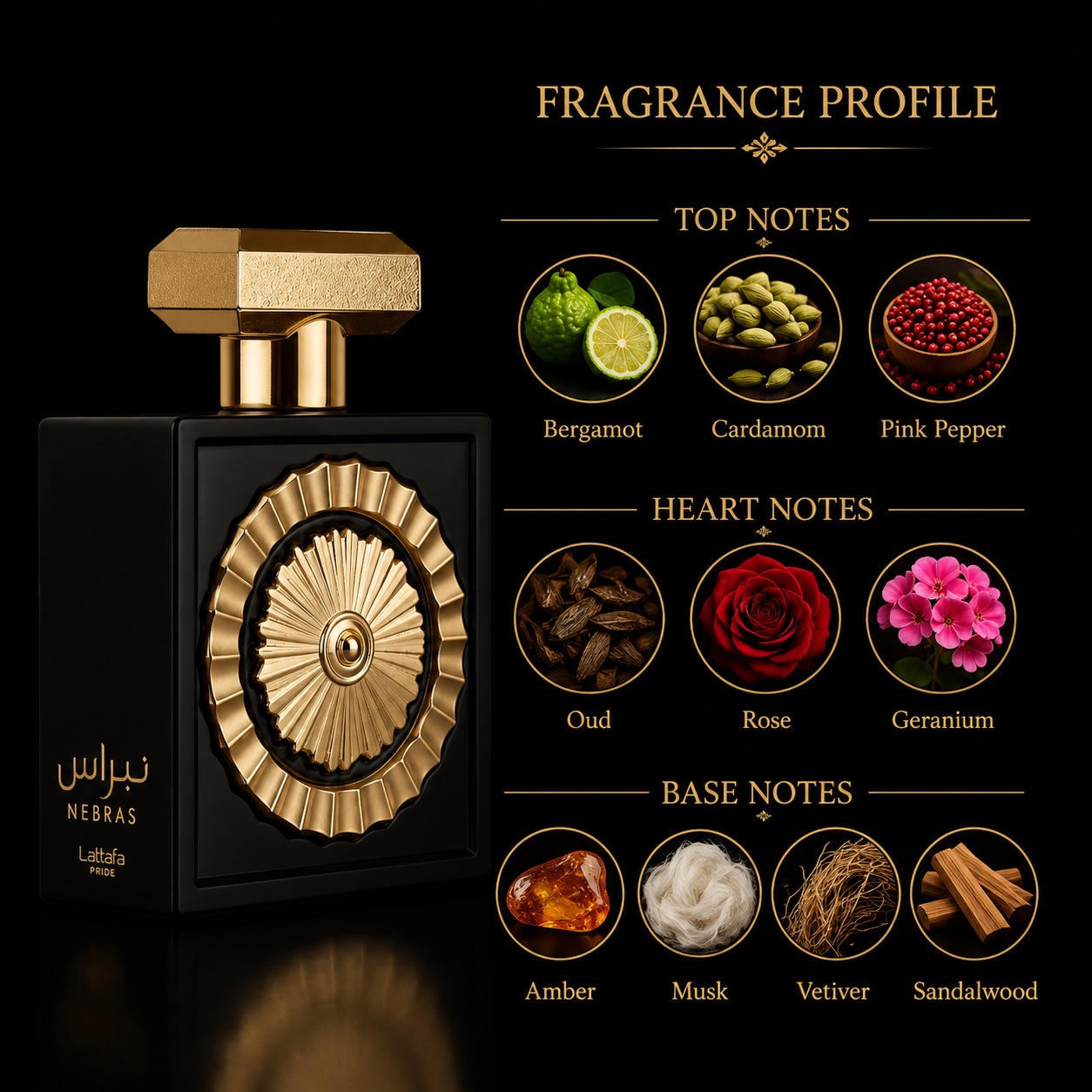 Lattafa Pride Nebras EDP 100ml – Sweet gourmand amber-vanilla profile perfume; sweet, creamy, cosy and dessert-like.