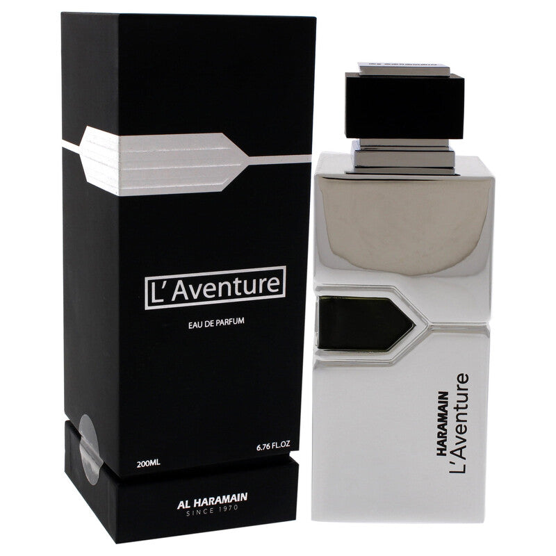 Al Haramain L'Aventure 200ml fragrance image; citrus woody scent with Elemi, Lemon and Patchouli; for men; suited to spring and summer.