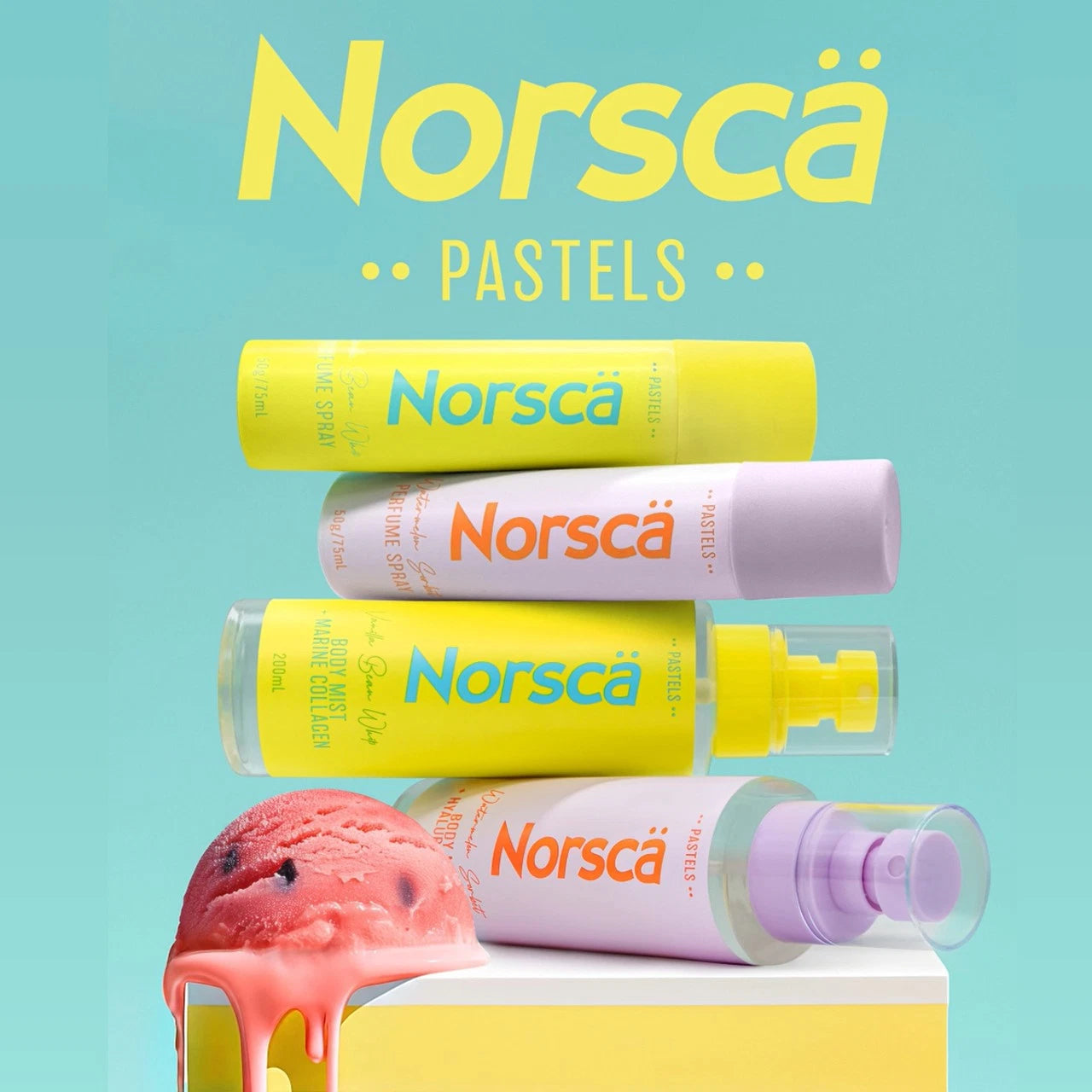 Norsca Pastels Vanilla Bean Whip Perfume Spray 50g fragrance image; vanilla coconut caramel scent with ; for women; suited to spring and summer.
